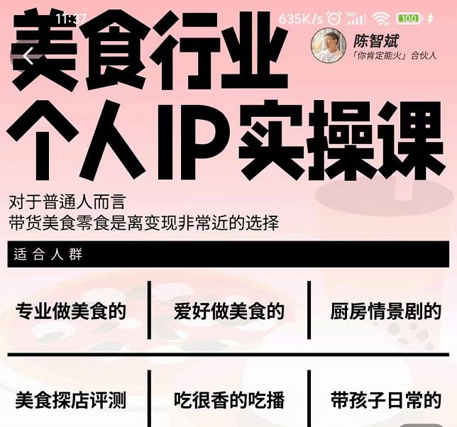 美食行业个人IP实操课，对于普通人而言，带货美食零食是离变现非常近的选择-领航创业网