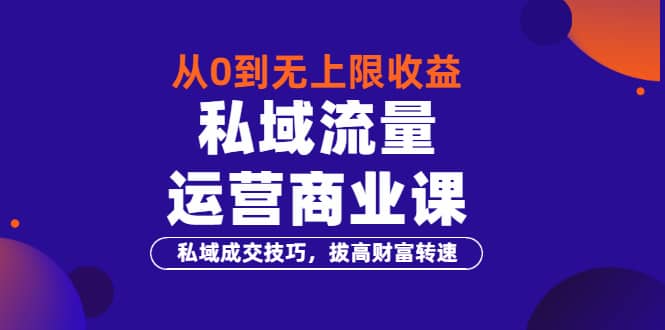 从0到无上限收益的《私域流量运营商业课》私域成交技巧，拔高财富转速-领航创业网