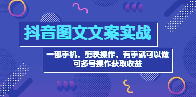 抖音图文毒文案实战：一部手机 剪映操作 有手就能做，单号日入几十 可多号-领航创业网
