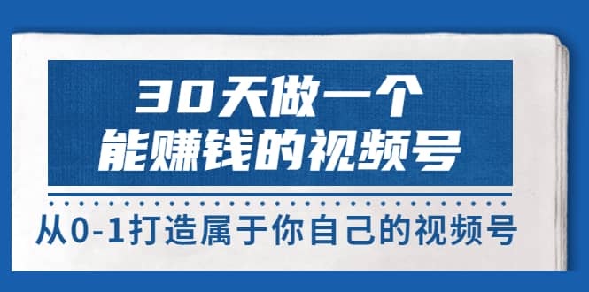 30天做一个能赚钱的视频号，从0-1打造属于你自己的视频号 (14节-价值199)-领航创业网