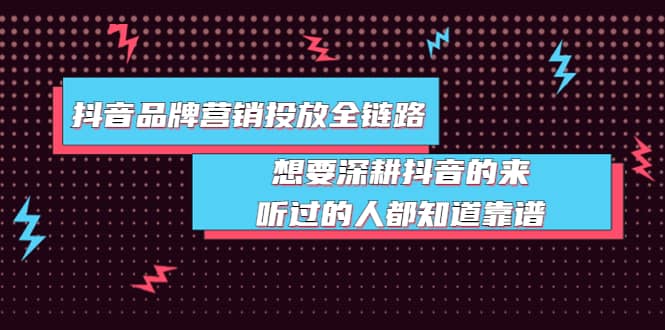 抖音品牌营销投放全链路：想要深耕抖音的来，听过的人都知道靠谱-领航创业网