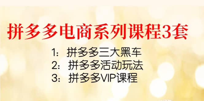 拼多多电商系列课程3套：拼多多三大黑车 拼多多活动玩法 拼多多VIP课程-领航创业网