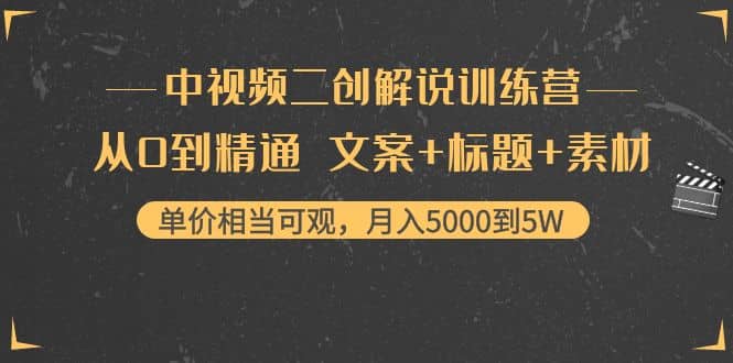 中视频二创解说训练营：从0到精通 文案 标题 素材-领航创业网
