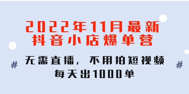 2022年11月最新抖音小店爆单训练营：无需直播，不用拍短视频，每天出1000单-领航创业网