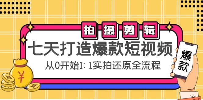 七天打造爆款短视频：拍摄 剪辑实操，从0开始1:1实拍还原实操全流程-领航创业网