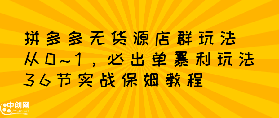 拼多多无货源店群玩法：从0~1，36节实战保姆教程，​极速起店必出单-领航创业网