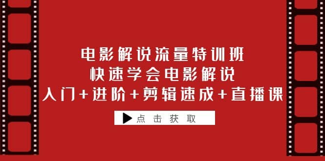 电影解说流量特训班：快速学会电影解说，入门 进阶 剪辑速成 直播课-领航创业网