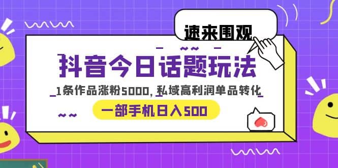 抖音今日话题玩法，1条作品涨粉5000，私域高利润单品转化 一部手机日入500-领航创业网
