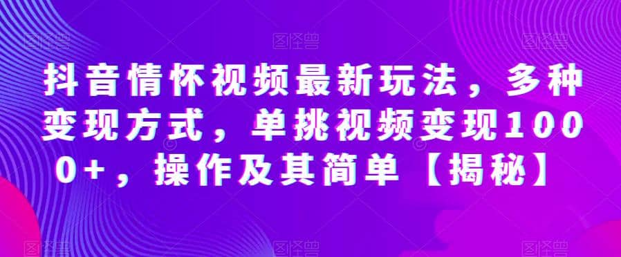 抖音情怀视频最新玩法，多种变现方式，单挑视频变现1000 ，操作及其简单【揭秘】-领航创业网