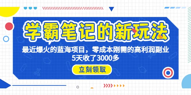 学霸笔记新玩法，最近爆火的蓝海项目，0成本高利润副业，5天收了3000多-领航创业网