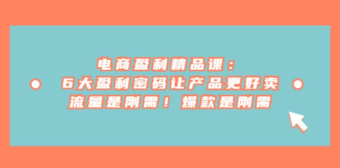 电商 盈利精品课：6大盈利 密码让产品更好卖，流量是刚需！爆款是刚需-领航创业网