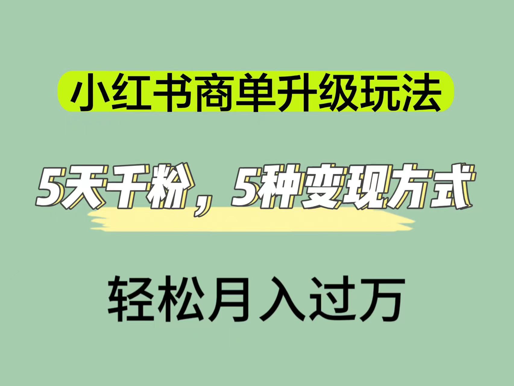 小红书商单升级玩法，5天千粉，5种变现渠道，轻松月入1万-领航创业网