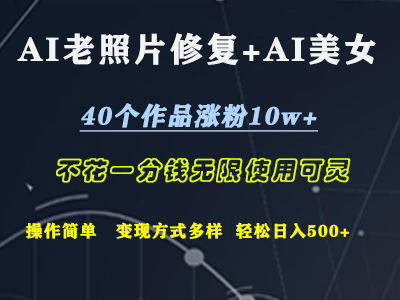 AI老照片修复+AI美女玩发  40个作品涨粉10w+  不花一分钱使用可灵  操作简单  变现方式多样话   轻松日去500+-领航创业网