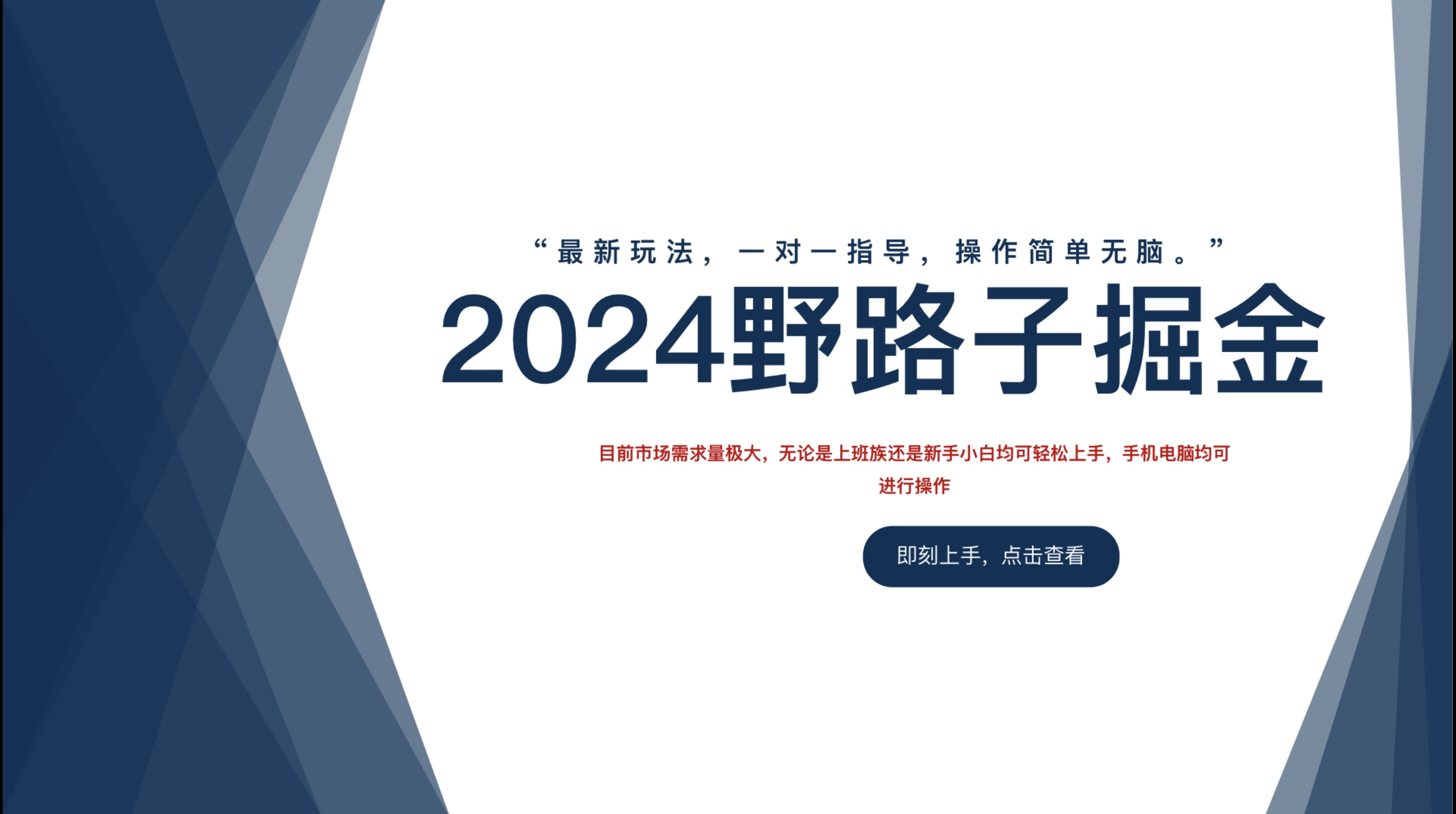 2024野路子掘金，最新玩 法， 一对一指导，操作简单无脑。-领航创业网