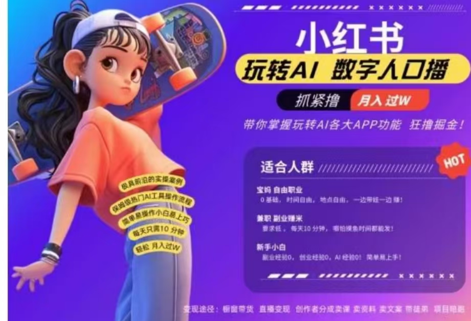 小红书数字人暴力起号，AI改写文案，流量火爆月入破W轻松拿捏，再也不用费劲录口播-领航创业网