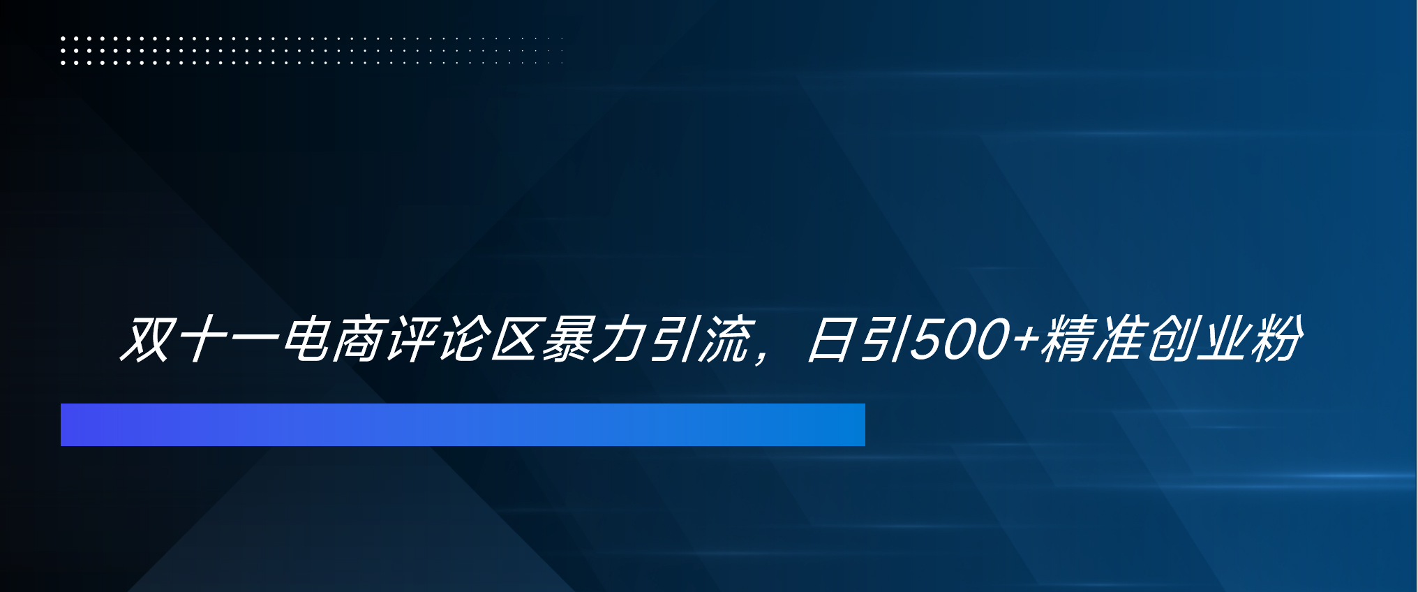 双十一电商评论区暴力引流，日引500+精准创业粉！！！-领航创业网