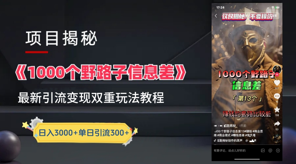 最新一千个野路子信息差玩法教程如何变现＋引流的玩法具体拆解！！！-领航创业网