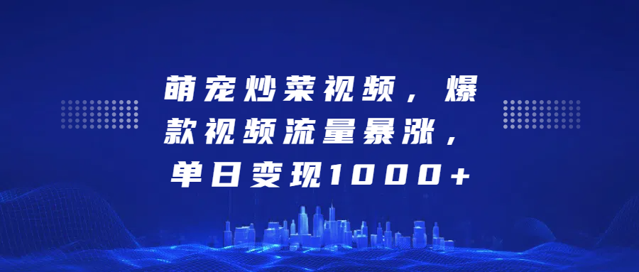 萌宠炒菜视频，爆款视频流量暴涨，单日变现1000+-领航创业网