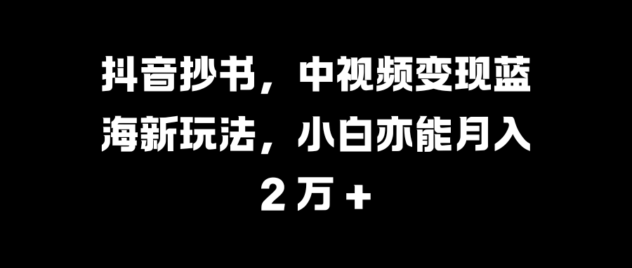 抖音抄书，中视频变现蓝海新玩法，小白亦能月入 2 万 +-领航创业网