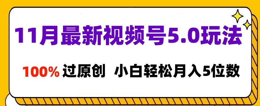 11月最新视频号5.0玩法，100%过原创，小白轻松月入5位数-领航创业网