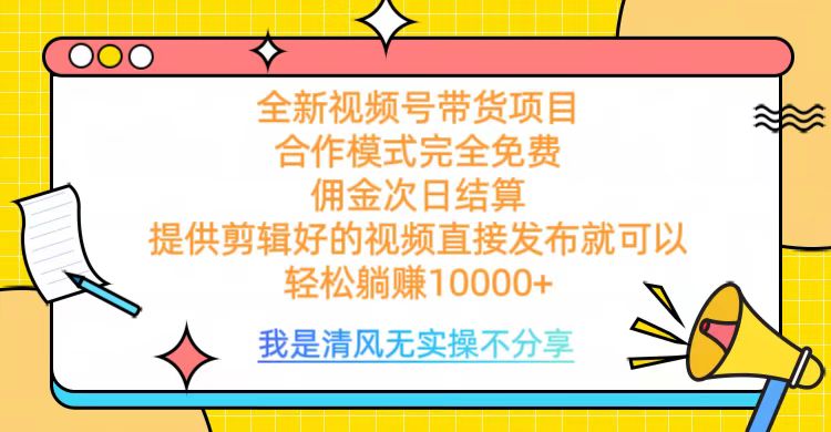 全网最新视频号带货，完全免费合作，佣金次日结算，轻松躺赚10000+-领航创业网