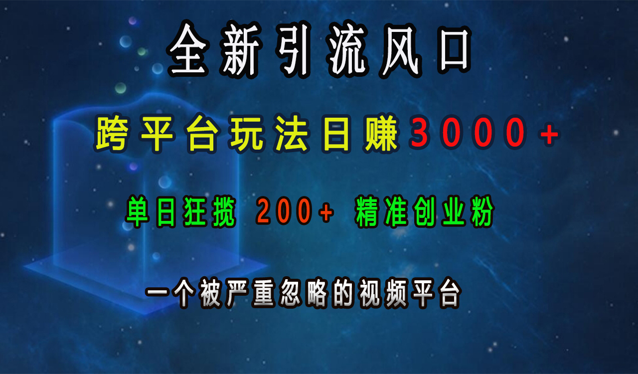 全新引流风口，跨平台玩法日赚3000+，单日狂揽200+精准创业粉，一个被严重忽略的视频平台-领航创业网
