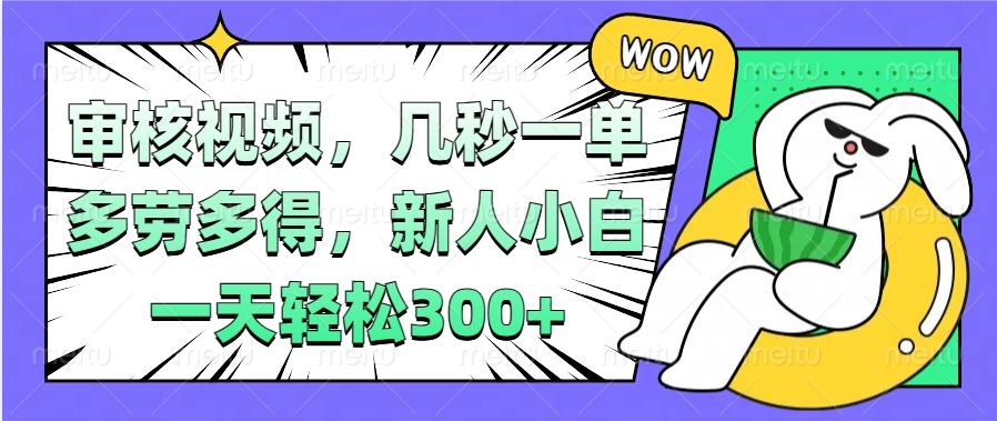 视频审核项目，几秒一单，多劳多得，新人小白一天轻松300+-领航创业网