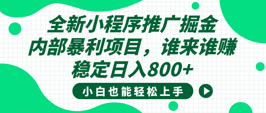 全新小程序推广掘金，内部暴利项目，小白轻松上手，稳定日入800+-领航创业网
