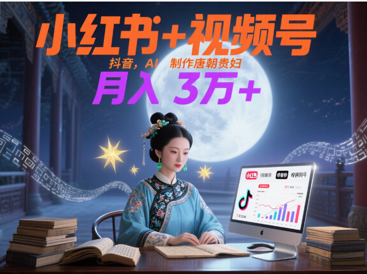 小红书+视频号+抖音，AI轻松制作唐朝贵妇IP，毒鸡汤、励志、减肥瘦身、养生赛道轻松切入，每天30分钟，轻松产出N条，月入3万+ -领航创业网