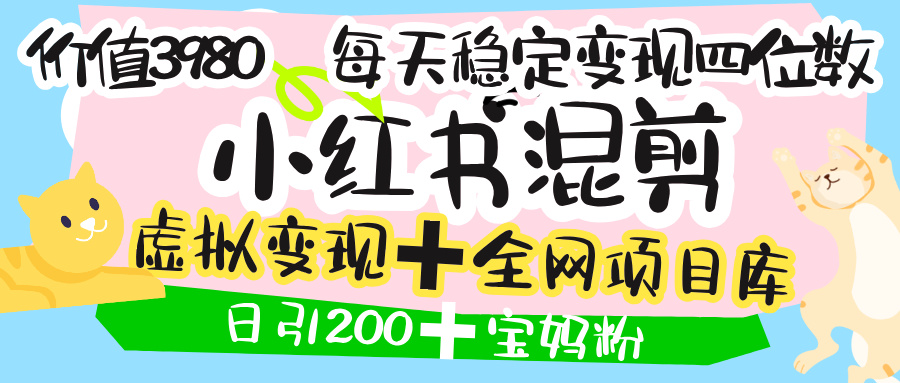 价值3980的小红书混剪， 虚拟变现 ＋全网项目库 ， 日引200+宝妈创业粉，每天稳定四位数变现-领航创业网