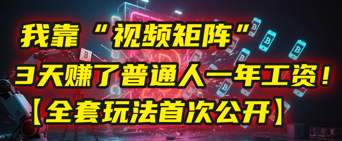 我靠“视频矩阵”，3天赚了普通人一年工资！【全套玩法首次公开】-领航创业网