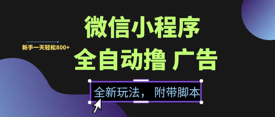 微信小程序挂机撸广告，全新玩法，新手一天轻松800+【附带脚本】-领航创业网