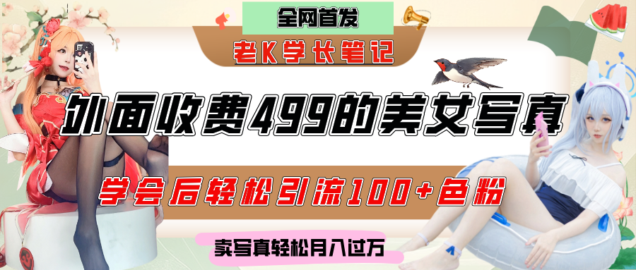 外面收费499的美女写真制作技术，学会后轻松引流色粉变现，日引100+色粉，轻松月入过万-领航创业网