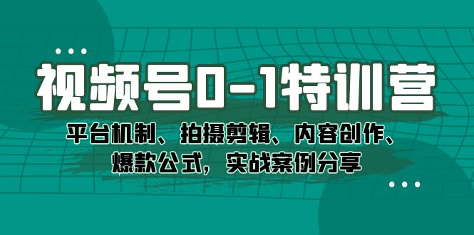 视频号0-1特训营：平台机制、拍摄剪辑、内容创作、爆款公式，实战案例分享-领航创业网
