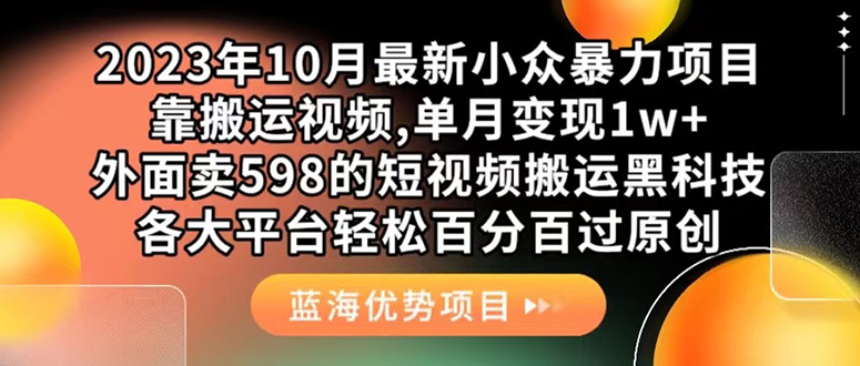 外面卖598的10月最新短视频搬运黑科技，各大平台百分百过原创 靠搬运月入1w-领航创业网
