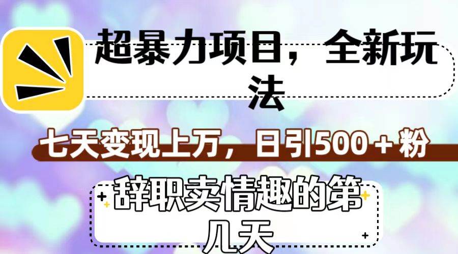 超暴利项目，全新玩法（辞职卖情趣的第几天），七天变现上万，日引500 粉-领航创业网