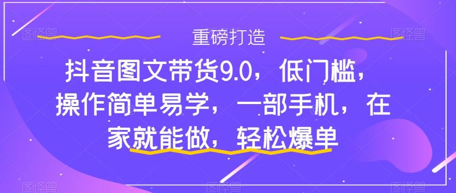抖音图文带货9.0，低门槛，操作简单易学，一部手机，在家就能做，轻松爆单-领航创业网