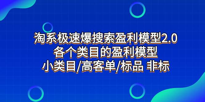 淘系极速爆搜索盈利模型2.0，各个类目的盈利模型，小类目/高客单/标品 非标-领航创业网