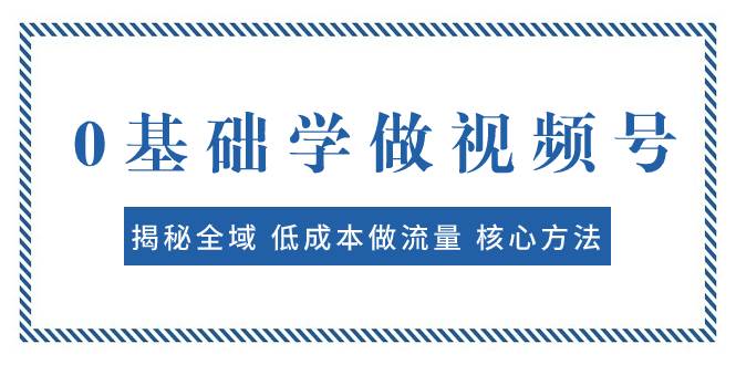 0基础学做视频号：揭秘全域 低成本做流量 核心方法  快速出爆款 轻松变现-领航创业网