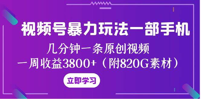视频号暴力玩法一部手机 几分钟一条原创视频 一周收益3800 （附820G素材）-领航创业网
