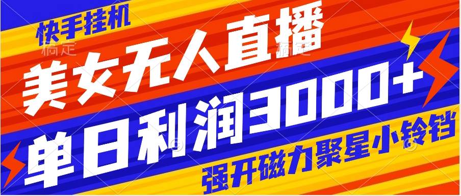 快手挂机，美女无人直播，强开磁力聚星小铃铛，日入3000-领航创业网