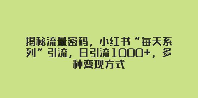 揭秘流量密码，小红书“每天系列”引流，日引流1000 ，多种变现方式-领航创业网