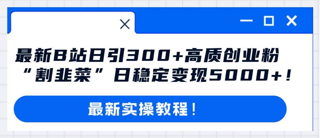 最新B站日引300 高质创业粉教程！“割韭菜”日稳定变现5000 ！-领航创业网