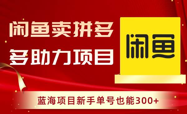 闲鱼卖拼多多助力项目，蓝海项目新手单号也能300+-领航创业网
