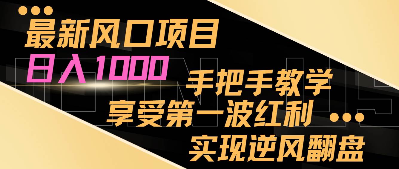 最新风口项目，日入过千，抓住当下风口，享受第一波红利，实现逆风翻盘-领航创业网