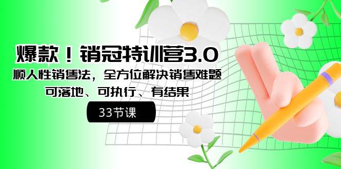 爆款！销冠特训营3.0之顺人性销售法，全方位解决销售难题、可落地、可执行、有结果-领航创业网
