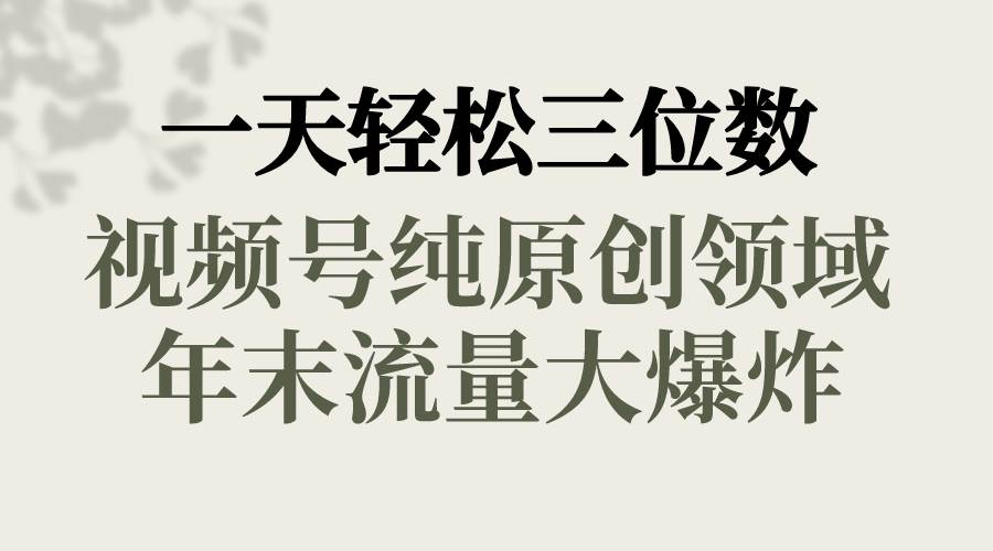 一天轻松三位数，视频号纯原创领域，春节童子送祝福，年末流量大爆炸-领航创业网