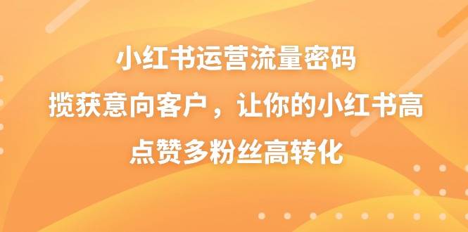 小红书运营流量密码，揽获意向客户，让你的小红书高点赞多粉丝高转化-领航创业网