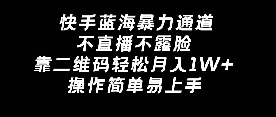 快手蓝海暴力通道，不直播不露脸，靠二维码轻松月入1W+，操作简单易上手-领航创业网