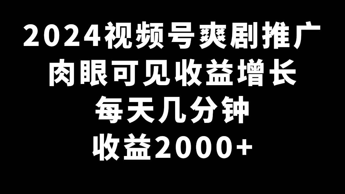 2024视频号爽剧推广，肉眼可见的收益增长，每天几分钟收益2000+-领航创业网